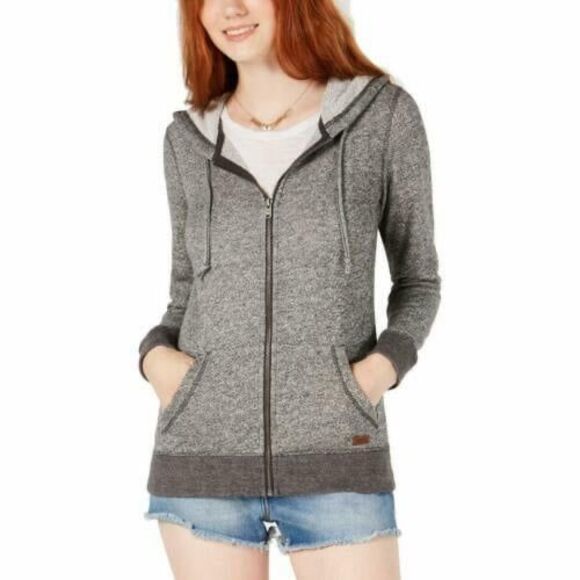 Roxy Heathered Gray Trippin Hoodie Zip Up Pockets Lightweight Sweater Jacket M - Picture 1 of 8